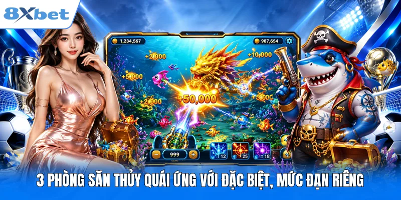 Ocean King 8XBET – 5 Phút Làm Chủ Đại Dương & Jackpot Lớn 3 phòng săn thủy quái ứng với đặc biệt, mức đạn riêng